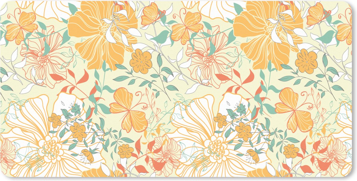 Muismat XXL 80x40 cm - Bureau onderlegger - Bureau mat Bloemen - Patronen - Vlinders - Bureaumat - Gaming mousepad xl - Bureaulegger groot - Computer deskmat