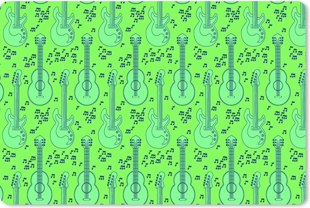 Muismat XXL 90x60 cm - Bureau onderlegger - Bureau mat Gitaar - Patronen - Groen - Bureaumat - Gaming mousepad xl - Bureaulegger groot - Computer deskmat