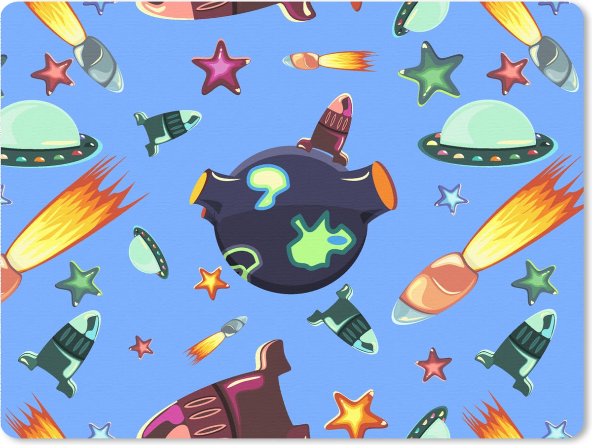 Muismat XXL 80x60 cm - Bureau onderlegger - Bureau mat Ruimte - Regenboog - Ufo - Raket - Design - Bureaumat - Gaming mousepad xl - Bureaulegger groot - Computer deskmat