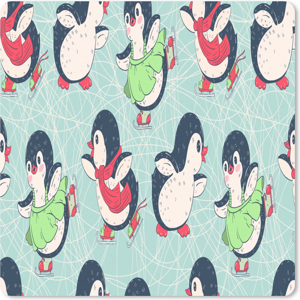 Muismat XXL 40x40 cm - Bureau onderlegger - Bureau mat Pinguïn - Schaatsen - Design - Bureaumat - Gaming mousepad xl - Bureaulegger groot - Computer deskmat