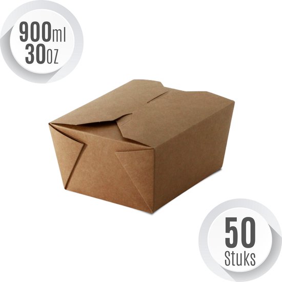 Take Away Noedelbakjes 50 Stuks Noodlebakjes 30 OZ Bakjes voor pasta Bio voedselbox met vouwdeksel Noodlebox kartonnen doos rechthoekig bruine kraftkarton doos composteerbaar wegwerp to go dozen