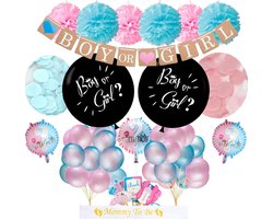 Gender Reveal XXL Versiering pakket met 2 zwarte Boy or Girl ballonnen - Babydouche Roze en Blauwe papieren confetti - Babyshower Decoratie Baby Shower Party