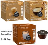 Coffee Italien - Capsule Cookie, Amaretto, Noisette - Convient pour Appareil Dolce Gusto - 3 x 32 - Pack d'échantillons