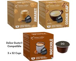 Italian Coffee - Cookie Cap, Amaretto, Hazelnoot - Geschikt voor Dolce Gusto Apparaat - 3 x 32 - Proefpakket