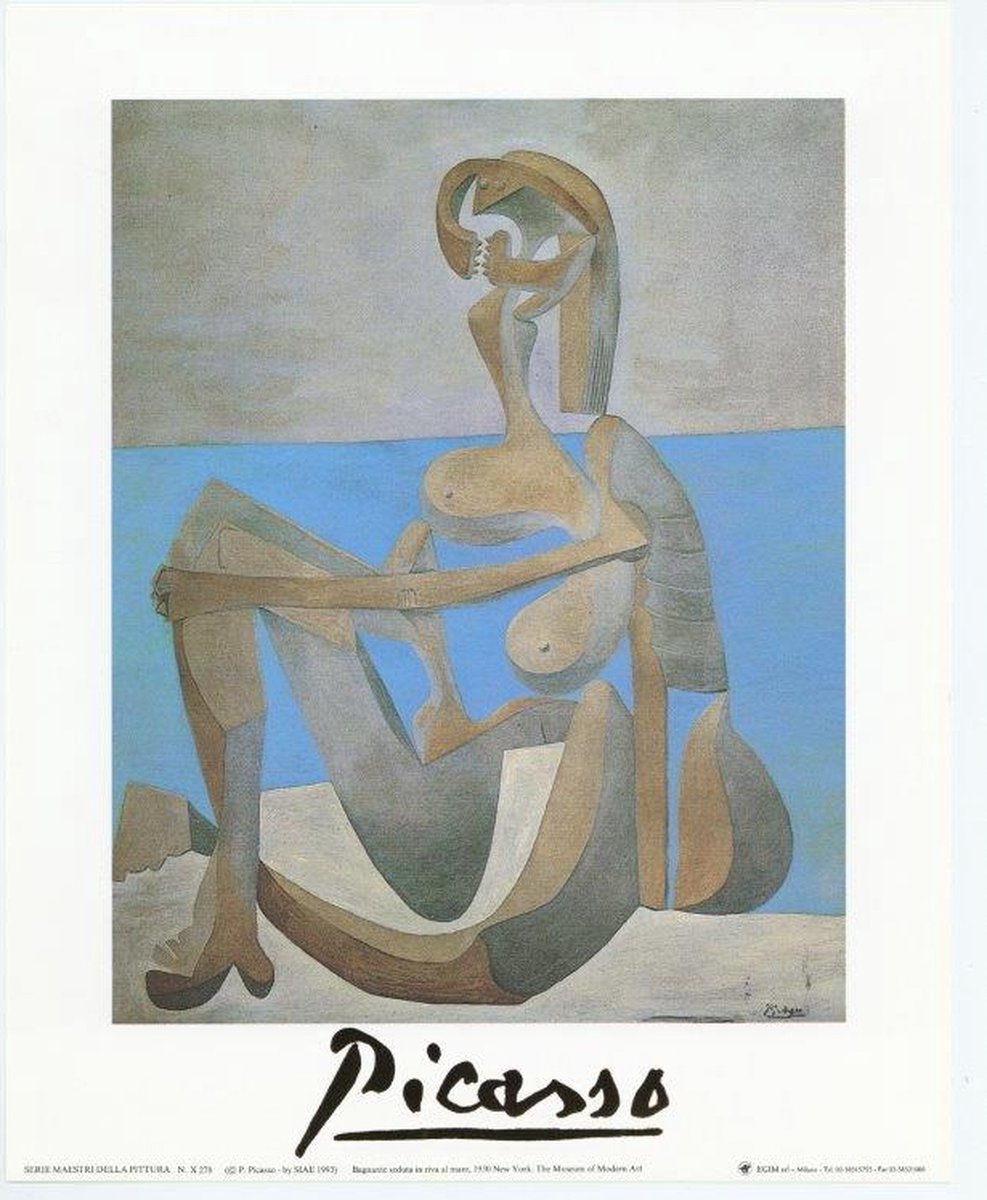 Catch Projecten Mini kunstposter - Bather Sitting on the Beach - Pablo Picasso - 24x30 cm Multicolor