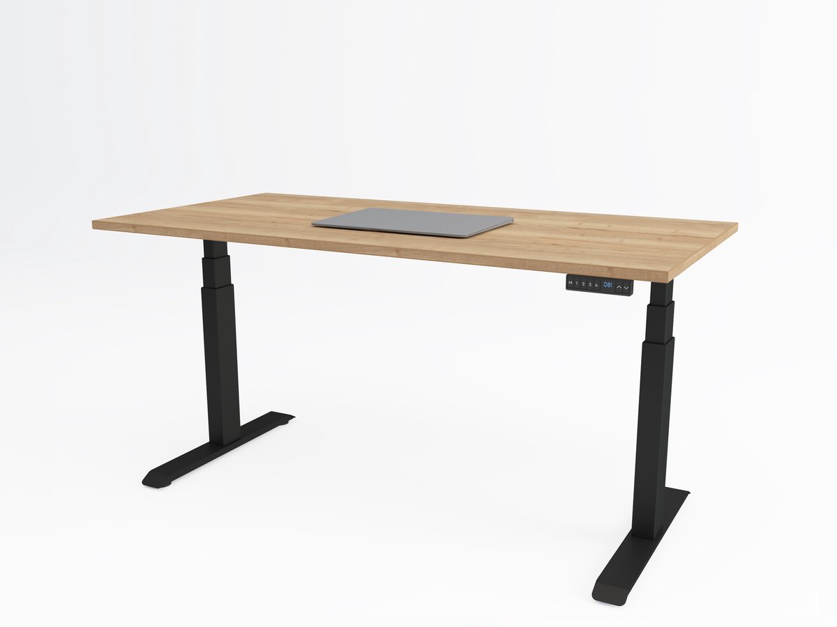 Tri-desk Premium | Elektrisch zit-sta bureau | Zwart onderstel | Halifax eiken blad | 140 x 80 cm