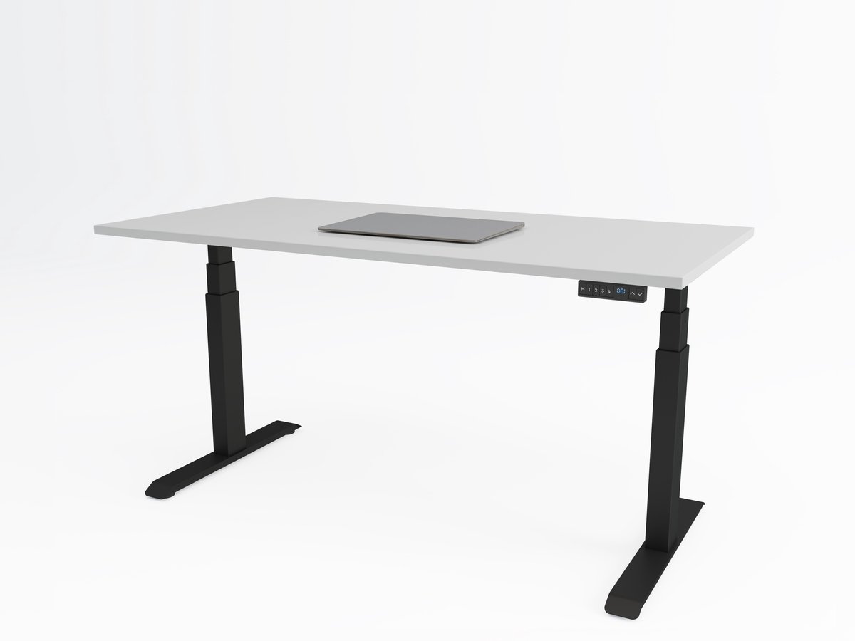 Tri-desk Premium | Elektrisch zit-sta bureau | Zwart onderstel | Grijs blad | 200 x 80 cm