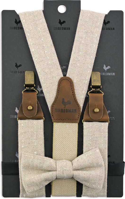Sir Redman - Bretels met strik - bretels combi pack Douglas Tweed - beige