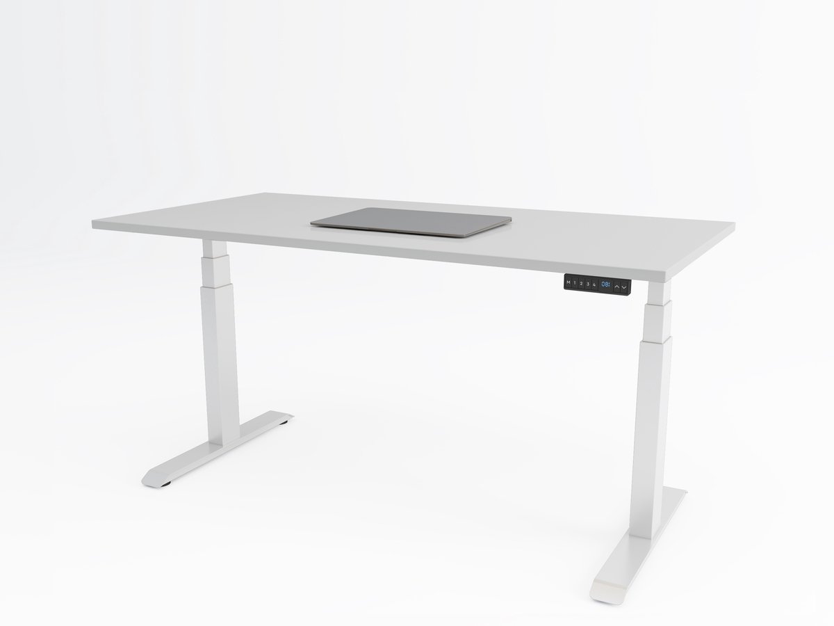 Tri-desk Premium | Elektrisch zit-sta bureau | Wit onderstel | Grijs blad | 120 x 80 cm