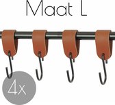 4x Leren S-haak hangers - Handles and more® | COGNAC - maat L (Leren S-haken - S haken - handdoekkaakje - kapstokhaak - ophanghaken)
