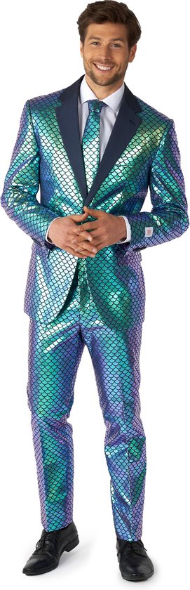 OppoSuits Fancy Fish - Heren Pak - Glimmend Visgraat Kostuum - Blauw - Maat EU 56