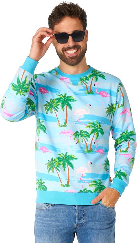 OppoSuits Flaminguy - Heren Sweater - Tropische Flamingo Trui - Blauw - Maat S