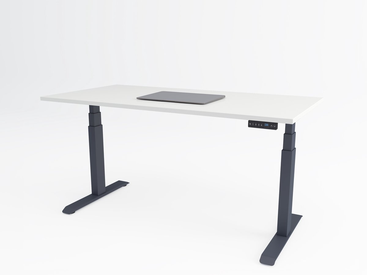 Tri-desk Premium | Elektrisch zit-sta bureau | Antraciet onderstel | Wit blad | 180 x 80 cm