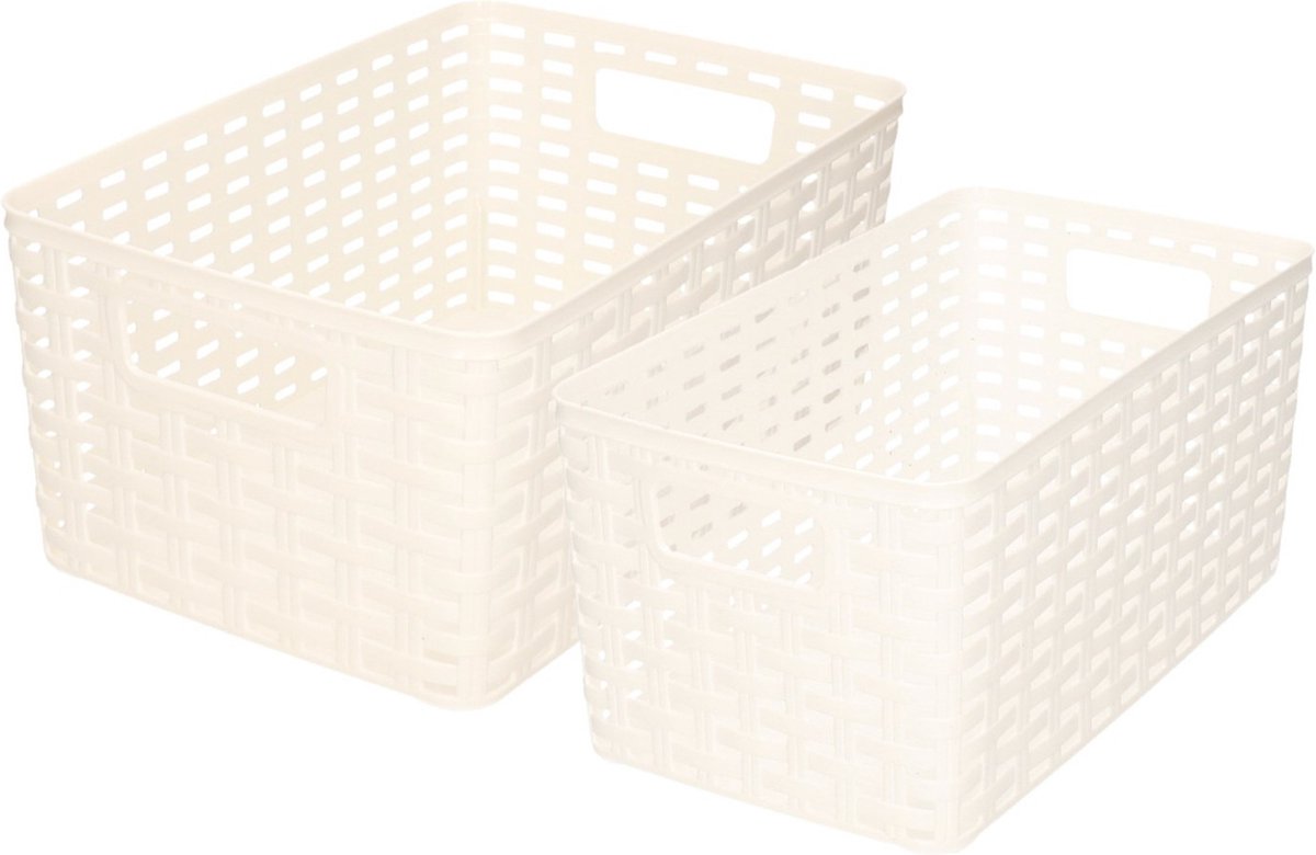 Set van 8x stuks opbergboxen/opbergmandjes rotan parel wit kunststof met inhoud 5 en 10 liter