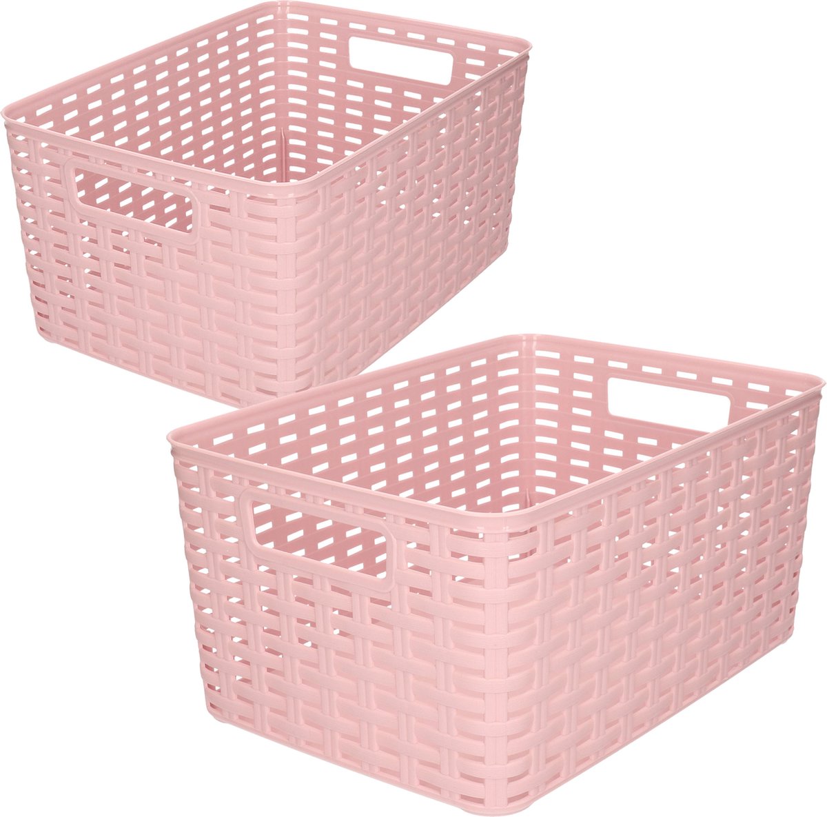 Set van 6x stuks opbergboxen/opbergmandjes rotan oud roze kunststof met inhoud 10 en 18 liter