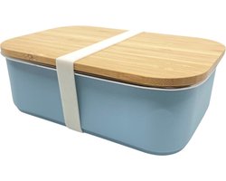 foto van Smikkels - RVS Lunchbox met bamboe deksel kind - Broodtrommel school - 900ml - Duurzaam - Blauw