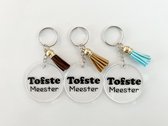 Meester bedankt - sleutelhanger - Meester cadeau - Laatste schooldag - 5 cm rond - transparant acryl