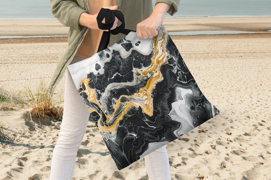Sac bandoulière - Sac de plage - Shopper Marble - Goud - Wit - 40x40 cm - Sac coton
