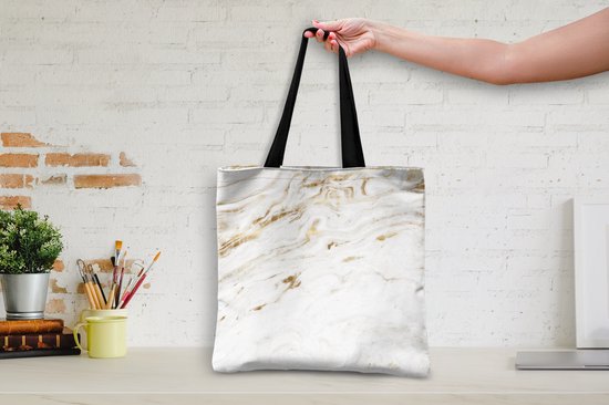 MuchoWow® Sac bandoulière - Sac de plage - Big Shopper - Sac shopping - Marbre - Or - Wit - Trendy - 40x40 cm - Sac en coton