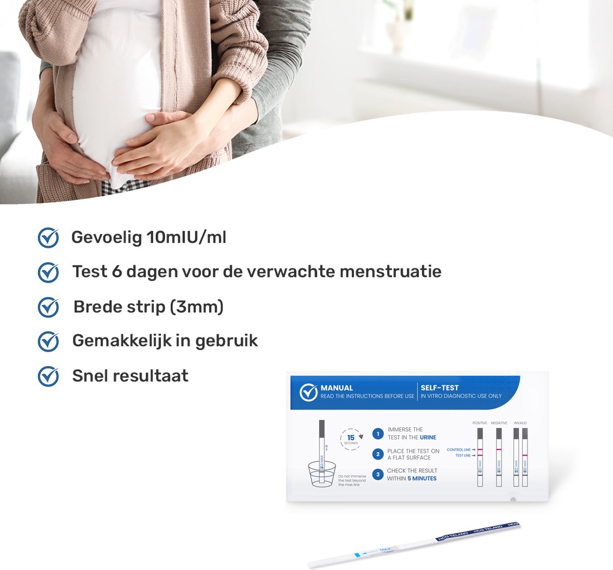 Telano Zwangerschapstest Extra Vroeg Dipstick 20 stuks - Strip Extra Gevoelig – foto 5