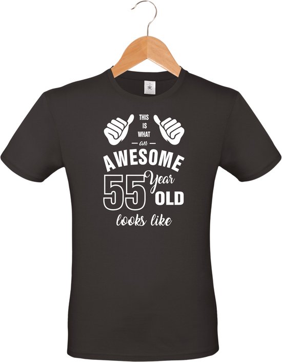 Awesome 55 year - 55 jaar cadeau - unisex T-shirt - verjaardag - zwart - maat XXL