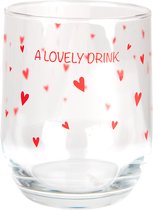 Clayre & Eef Waterglas 300 ml Glas Rond Harten A lovely drink Drinkbeker