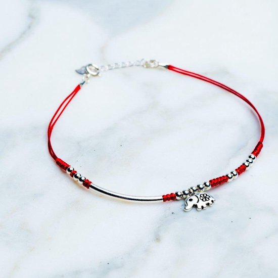 Bracelet de cheville en argent Zentana - Bracelet de pied d'éléphant rouge - Argent sterling 925 - Bracelet porte-bonheur