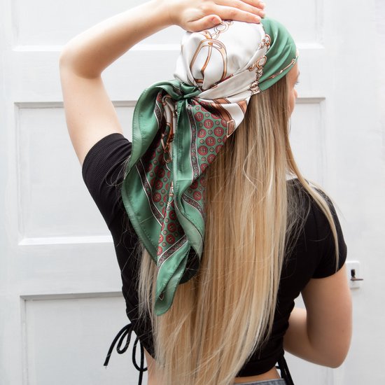 - Satijnen Haar Sjaal - Haarband - Wit, Groen, Goud, Rood |