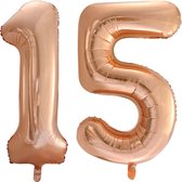 Folieballon 15 jaar Rose Goud 66cm