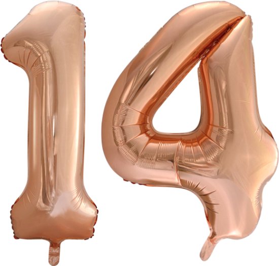 Folieballon 14 jaar Rose Goud 66cm