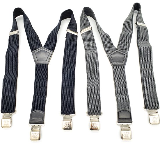 bretels heren - Bretels - bretels heren volwassenen - bretellen voor mannen - 3 clips - bretels heren met brede clip 2 Stuks - 1 x Zwart, 1 x Grijs
