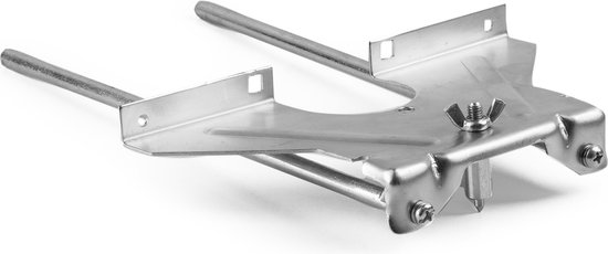 Metalencentergeleider met schroef en vleugelmoer voor een bovenfreesmachine, op witte achtergrond.