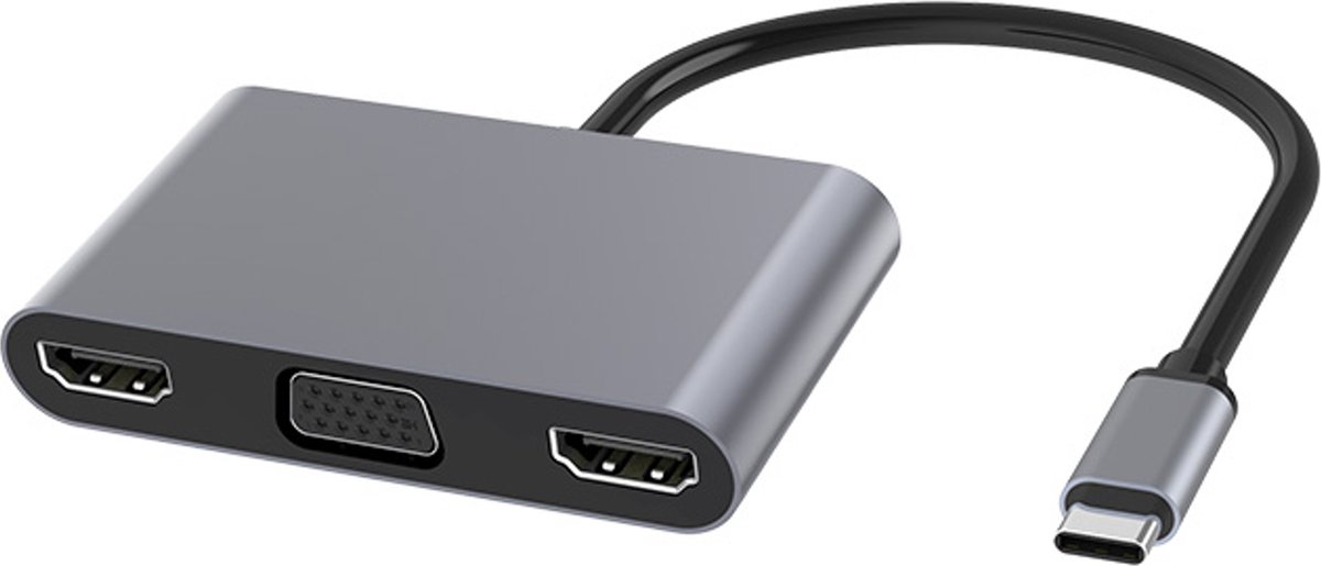USB-C naar 2 x HDMI + VGA Adapter. Inclusief oplaadpoort voor Laptop of MacBook