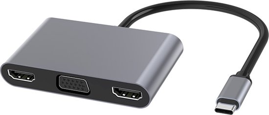 USB-C naar 2 x HDMI + VGA Adapter. Inclusief oplaadpoort voor Laptop of  MacBook | bol.com