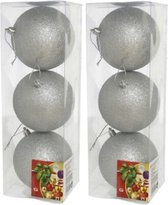 9x stuks kerstballen zilver glitters kunststof diameter 10 cm - Kerstboom versiering