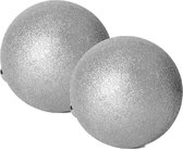 2x stuks grote kerstballen zilver glitters kunststof diameter 15 cm - Kerstboom versiering