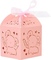 DW4Trading Geschenkdoosjes Olifant - Cadeaudoosjes met Strikje - Babyshower - 5 Stuks - 5x5x5 cm - Roze