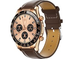 Darenci Smartwatch Superior Pro - Smartwatch heren - Activity Tracker - Touchscreen -  Bluetooth bellen - Bluetooth muziek - Lederen band - Heren - Horloge - Stappenteller - Bloeddrukmeter - Verbrande calorieën-Zuurstofmeter-Waterdicht-Roségoud/Bruin