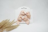 Haarstrikken Satijn Metallic Mini tied - Parel roze - Haarclip - Set - Glitter - Baby shower - Bows and Flowers