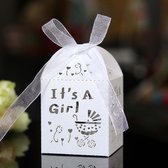 DW4Trading Geschenkdoosjes It's A Girl - Cadeaudoosjes met Strikje - Babyshower - 5 Stuks - 5x5x5 cm - Parelmoer Wit