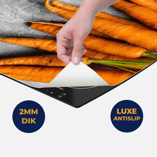 Chefcare Inductie Beschermer Wortels op Grijze Marmer - 70x52 cm - Afdekplaat Inductie - Kookplaat Beschermer - Inductie Mat