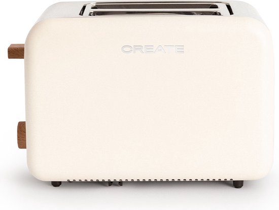 CREATE TOAST RETRO Broodrooster - Gebroken Wit - Voor Brede Plakken - XL sleuven - 6 niveaus - Functies - 850W