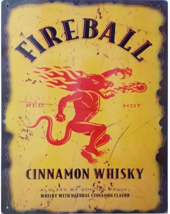 Metalen Wandbord Fireball Cinnamon Whisky - 30 x 40 cm