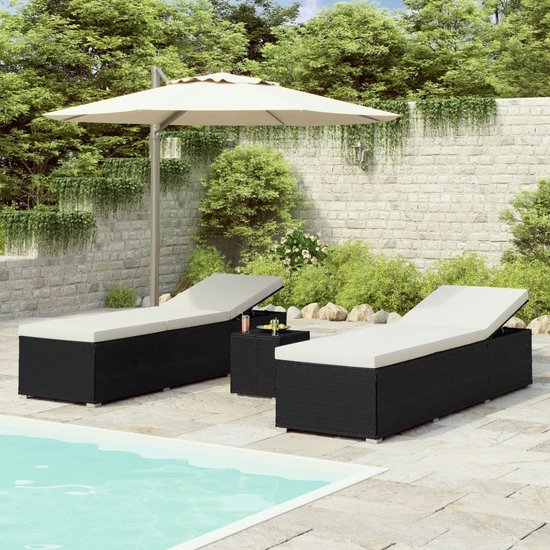 Foto: Vidaxl 3 delige ligbeddenset met theetafel poly rattan grijs