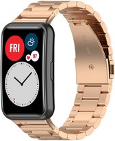 Strap-it Stalen Schakel bandje - geschikt voor Huawei Watch Fit / Huawei Watch Fit New - rosé goud