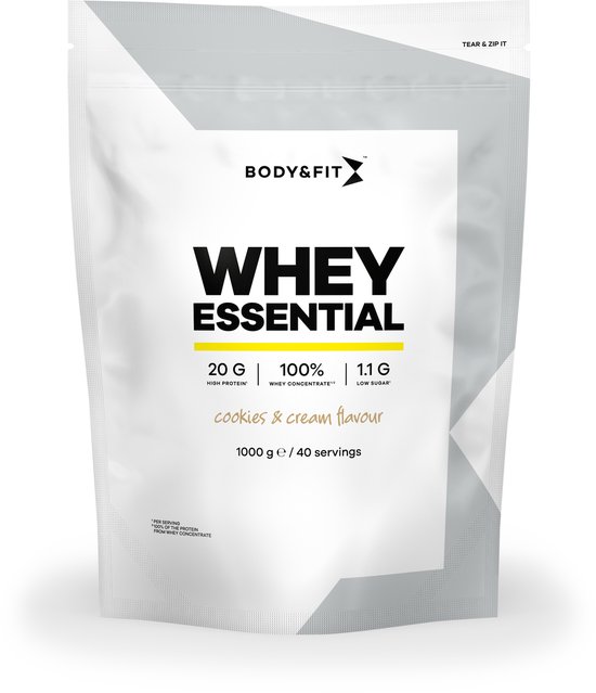 Body & Fit Whey Essential - Eiwitshake Cookies & Cream - Proteine Poeder - Whey Protein - 40 shakes (1000 gram)