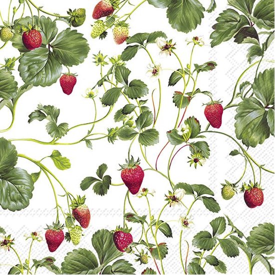 IHR tafel servetten - Aardbeien fruit print - 20x stuks - 3-laags - 33 x 33 cm - papier - voorjaar - zomer
