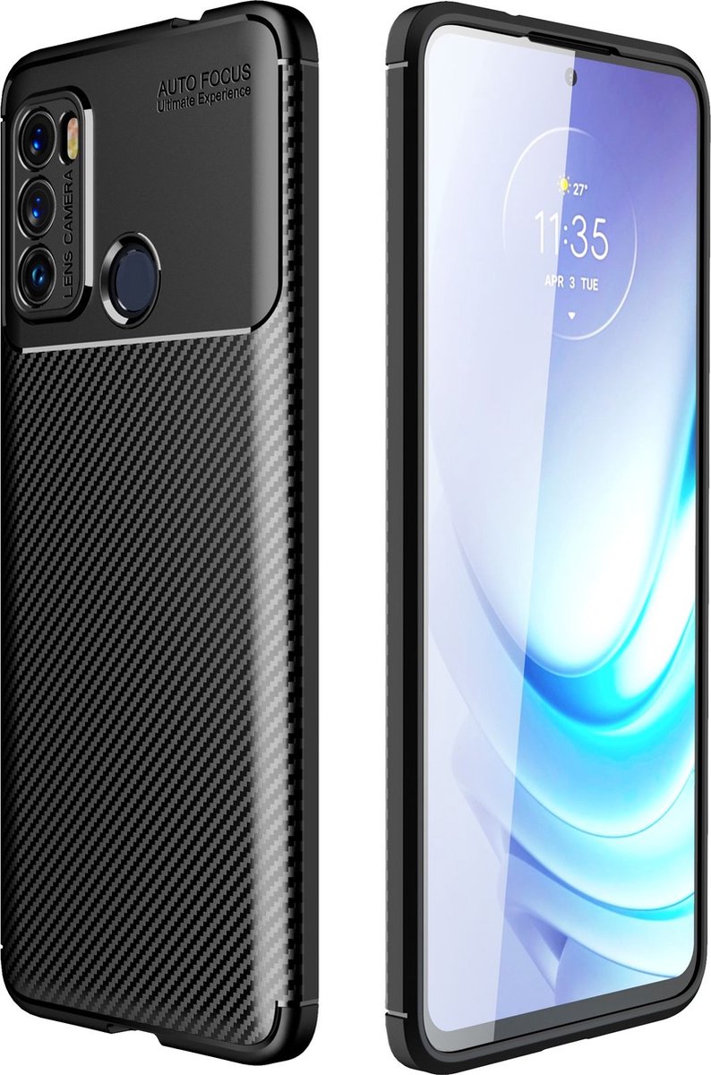 Mobigear Hoesje geschikt voor Motorola Moto G60 Telefoonhoesje Flexibel TPU | Mobigear Racing Backcover | Moto G60 Case | Back Cover - Zwart