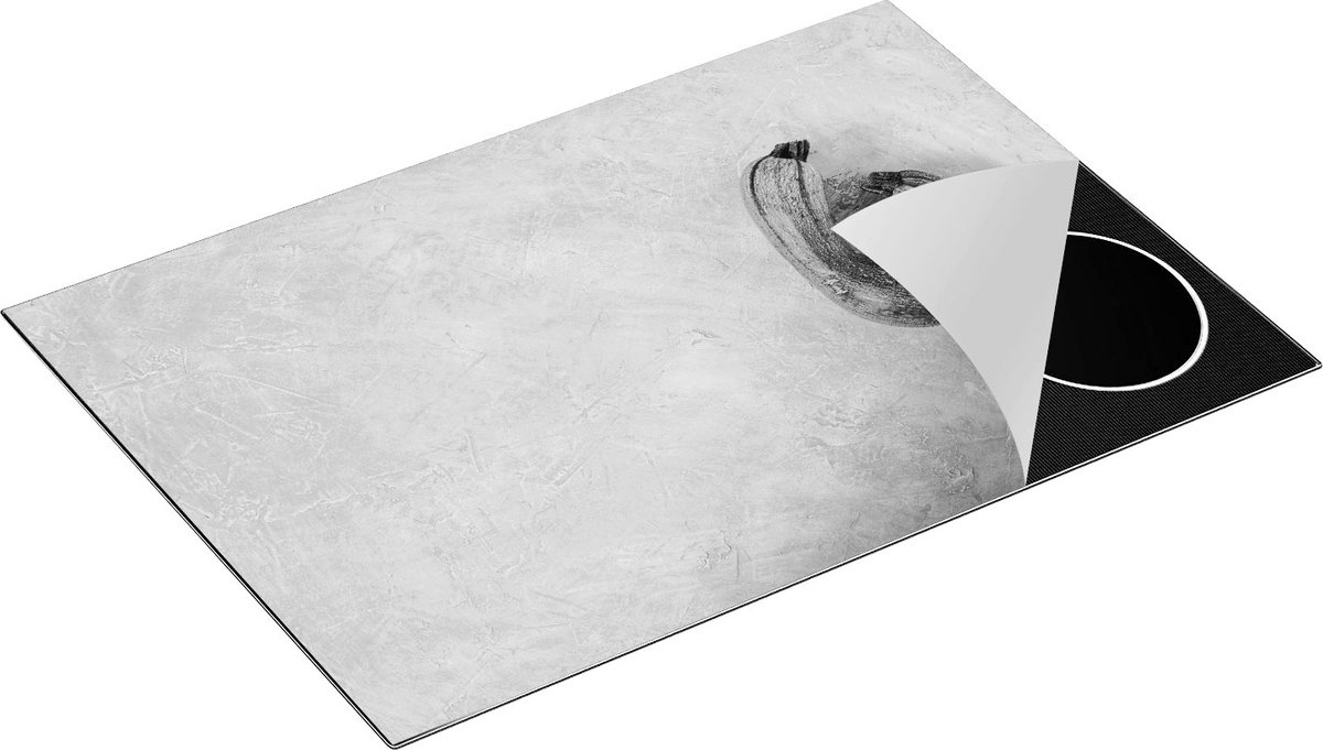 Chefcare Inductie Beschermer Twee Courgettes op Grijze Marmer - Groente - Zwart Wit - 75x55 cm - Afdekplaat Inductie - Kookplaat Beschermer - Inductie Mat