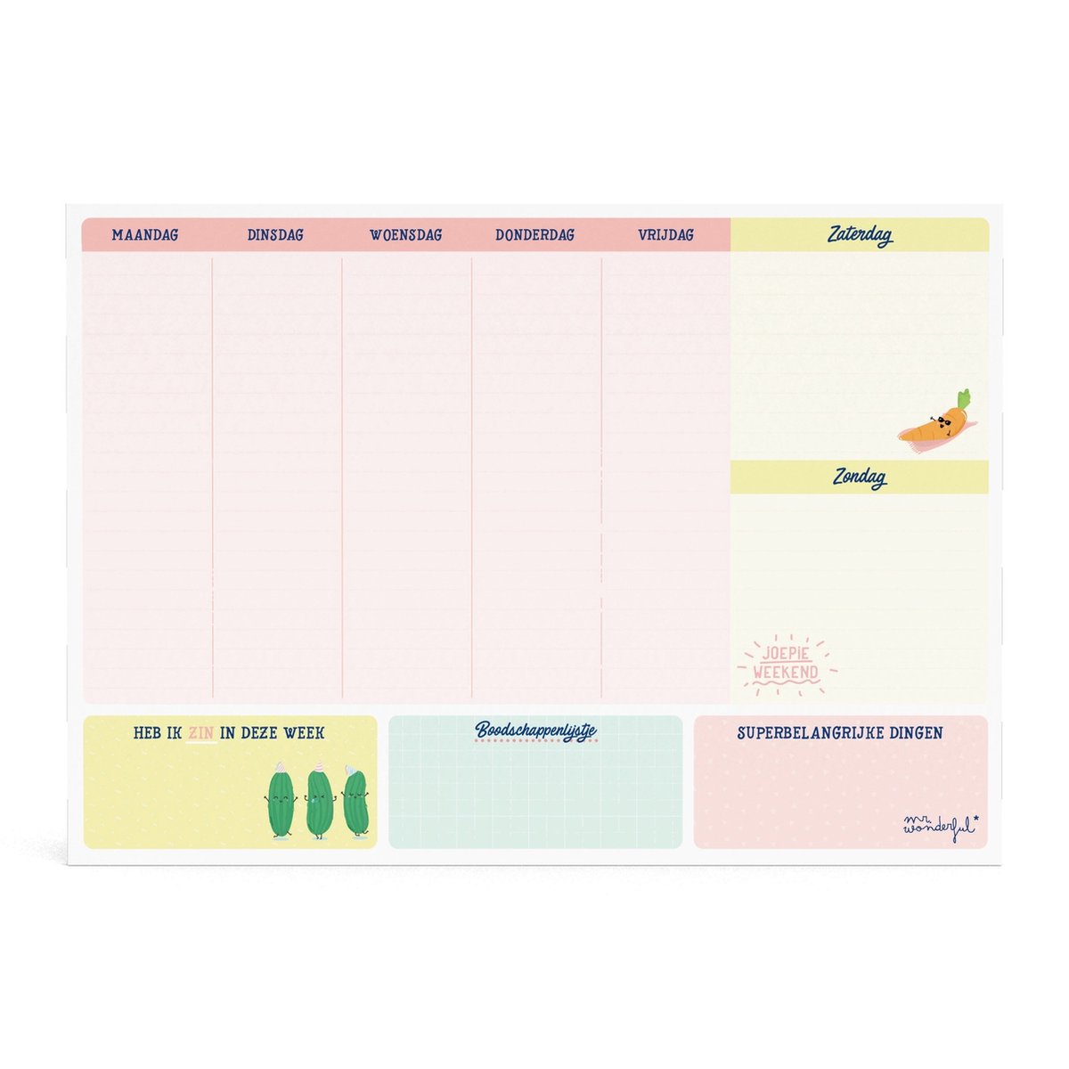 Mr Wonderful weekkalender 2021 + Post-its  - week - zonder datum - 25 x 19.5 cm - lannoo - Mr wonderful